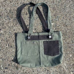 Green and Dark Grey Two-Tone Tote Bag